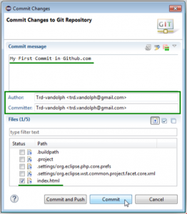 Commit messageやAuthor,Committerを入力する画面の画像